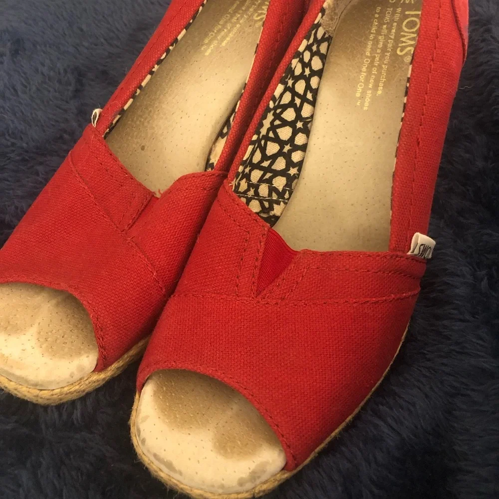 Toms Red Canvas Wedge Espadrilles